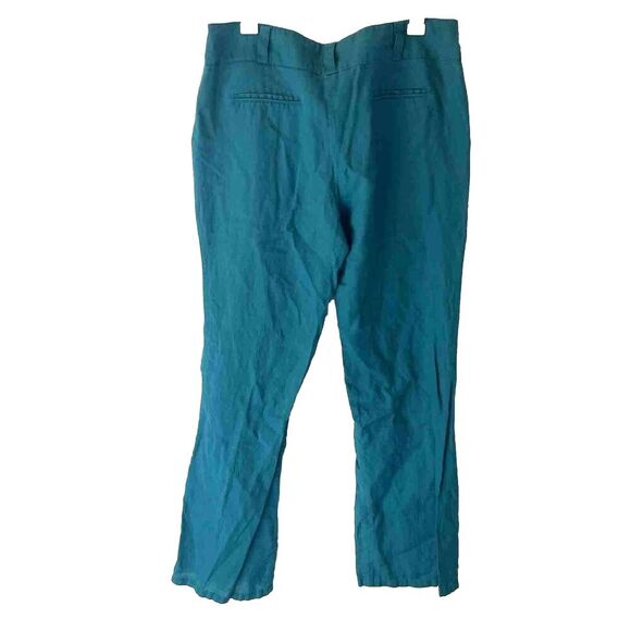 Promod Linen Wide Leg Casual Pants 12 Leisure Loose Trousers Teal Blue France - Picture 4 of 8